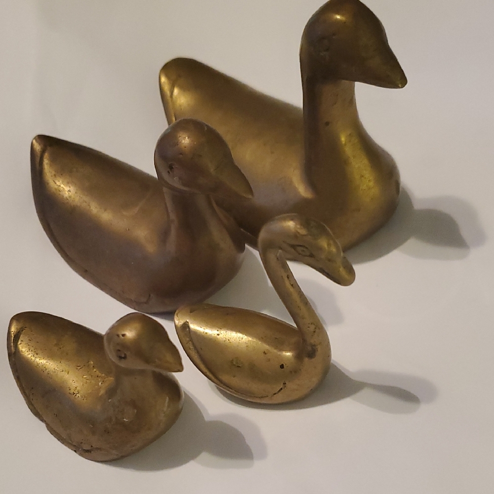 Elegant Vintage Brass Duck Figurines Set